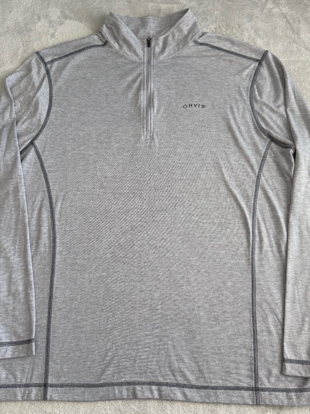 Orvis Mens 1/4 Zip Mock Neck Pullover Size Large Lightweight Light Gray Athletic